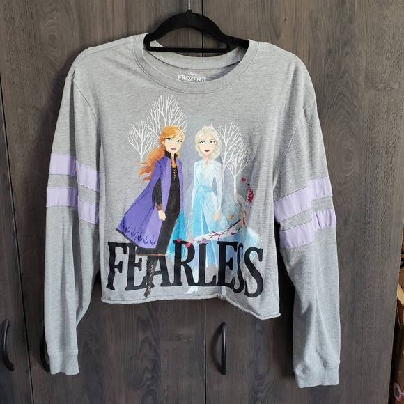 Disney Frozen ll Elsa Anna FEARLESS Lavender Gray Long Sleeve Tee T Top Size XL - Picture 7 of 8